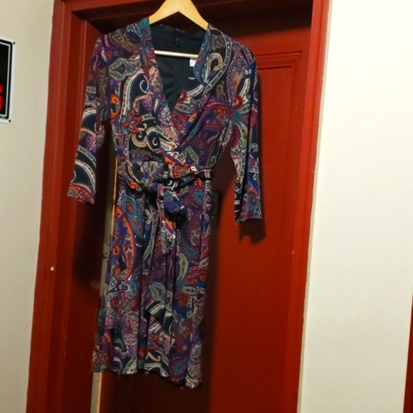 Nicole Miller Paisley 3/4 Sleeve Dress SZ 8 - Picture 2 of 8